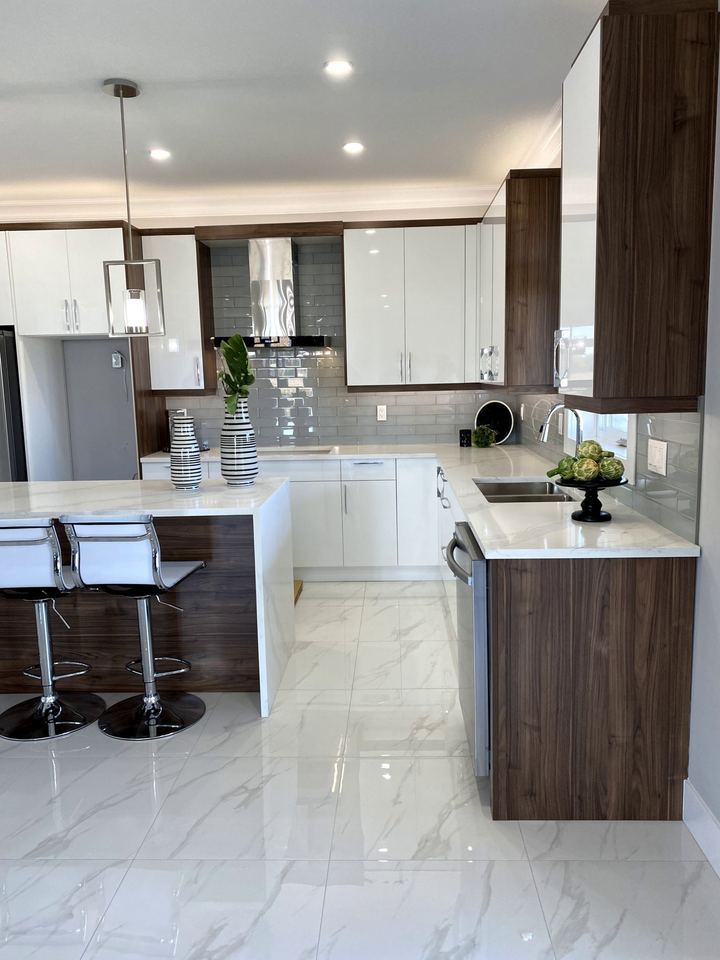 Modern kitchen with island lighting